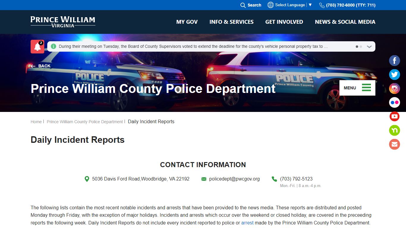 Daily Incident Reports - Prince William County Government