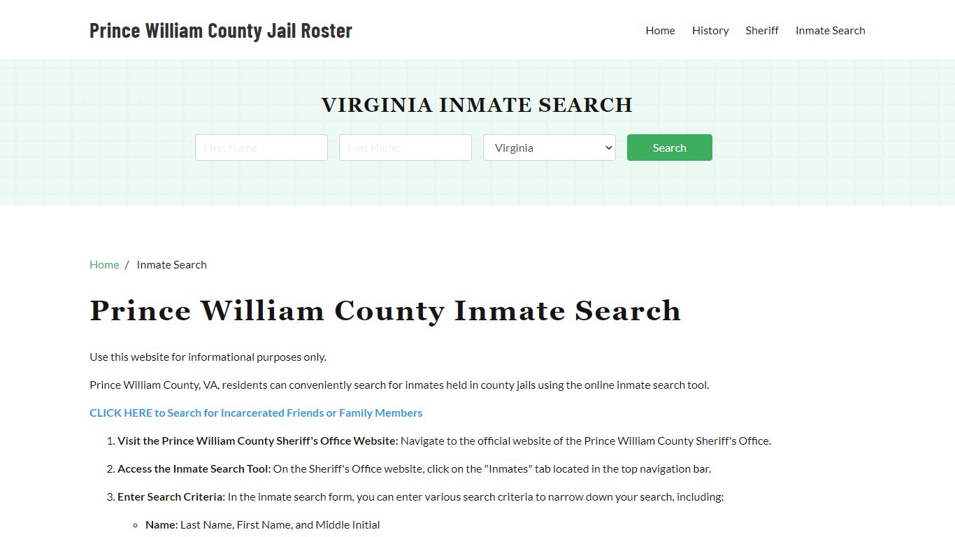 Prince William County, VA Detainee Lookup