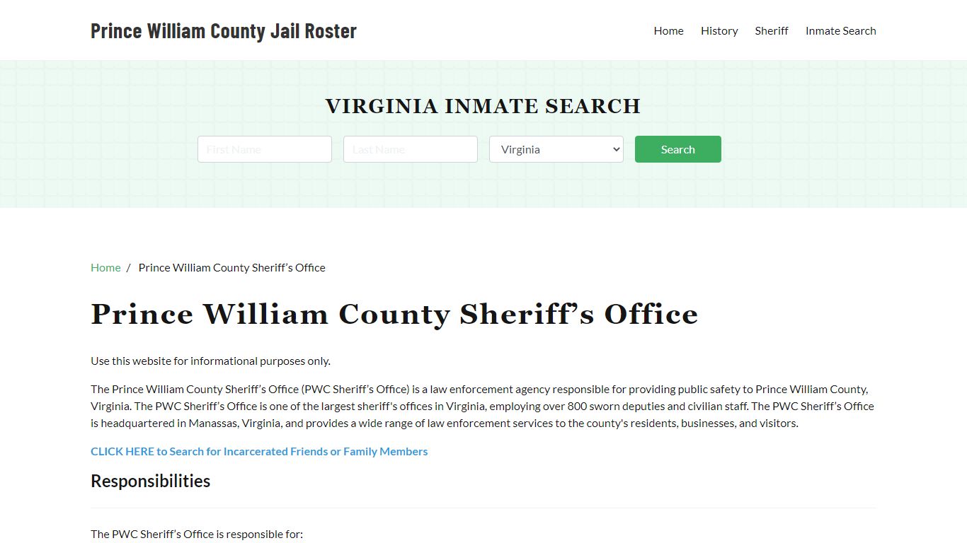 Prince William County Sheriff Office, VA, Arrest Warrants Search