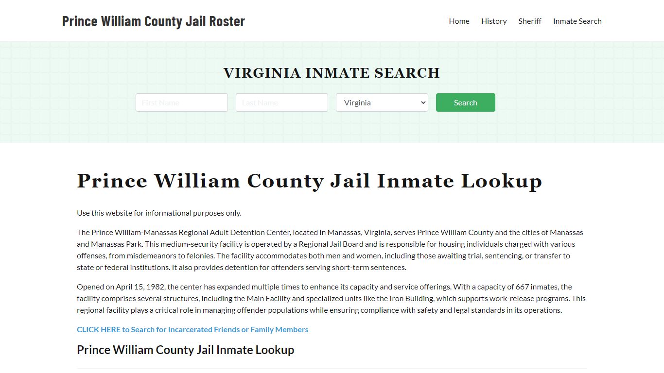 Prince William County Jail Roster Lookup, VA, Inmate Search